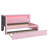 Twin Upholstered Platform Bed with Trundle, LED Lights, USB Charging Ports, Linen Headboard, No Box Spring Needed, Pink-129028728