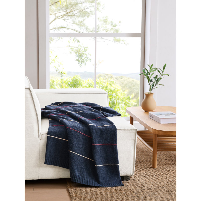 Jeté rayé en tricot Brooklyn Loom, Navy Blue