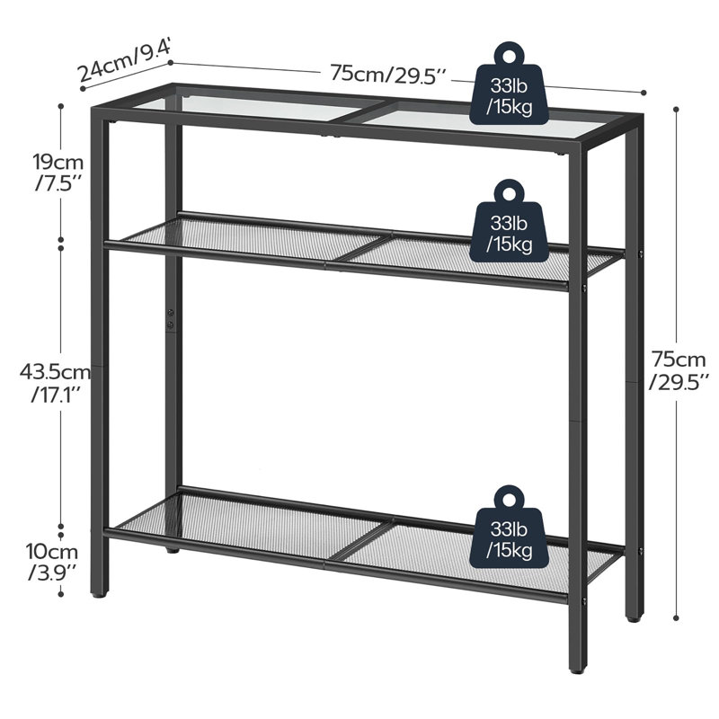 75cm Glass Top Console Table, Black