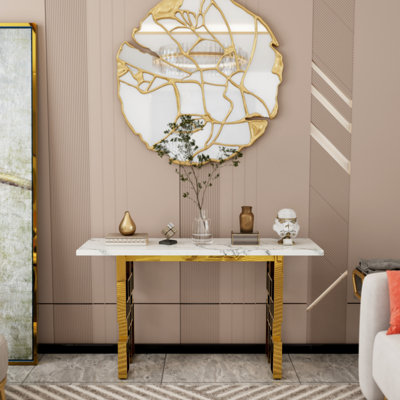 55 Inch White And Gold Console Table