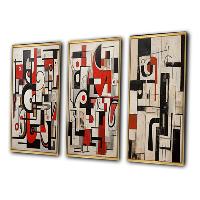 " Urban Passion Abstract Red Black White I " 3 - Pieces
