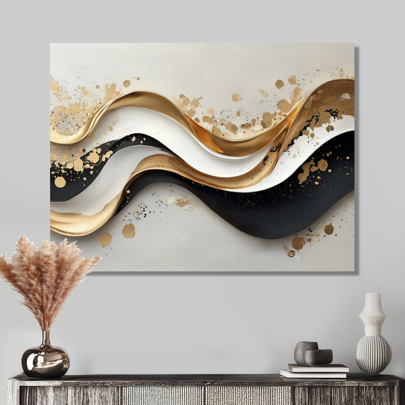 Art mural sur toile transitionnel moderne Goldern, Toile tendue, H 16 po x l 32 po, Ne s’applique pas