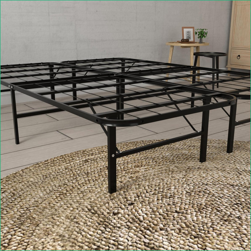 Base de lit plateforme pleine grandeur en acier noir - capacité de 2000 lb, aucun sommier requis, Lit double