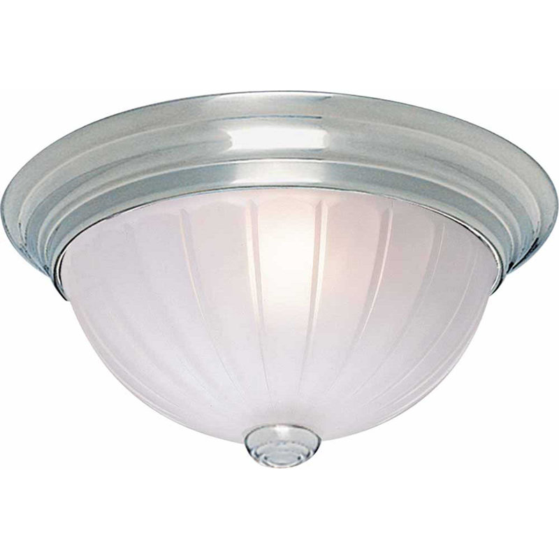 1-Light Indoor 11"W Brushed Nickel Flush Mount Ceiling Fixture with Frosted Melon Glass Bowl