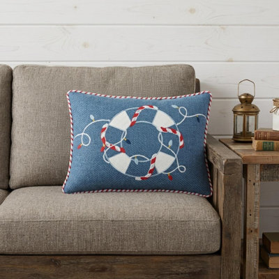 Coussin décoratif de Noël 13 po x 18 po bleu et blanc