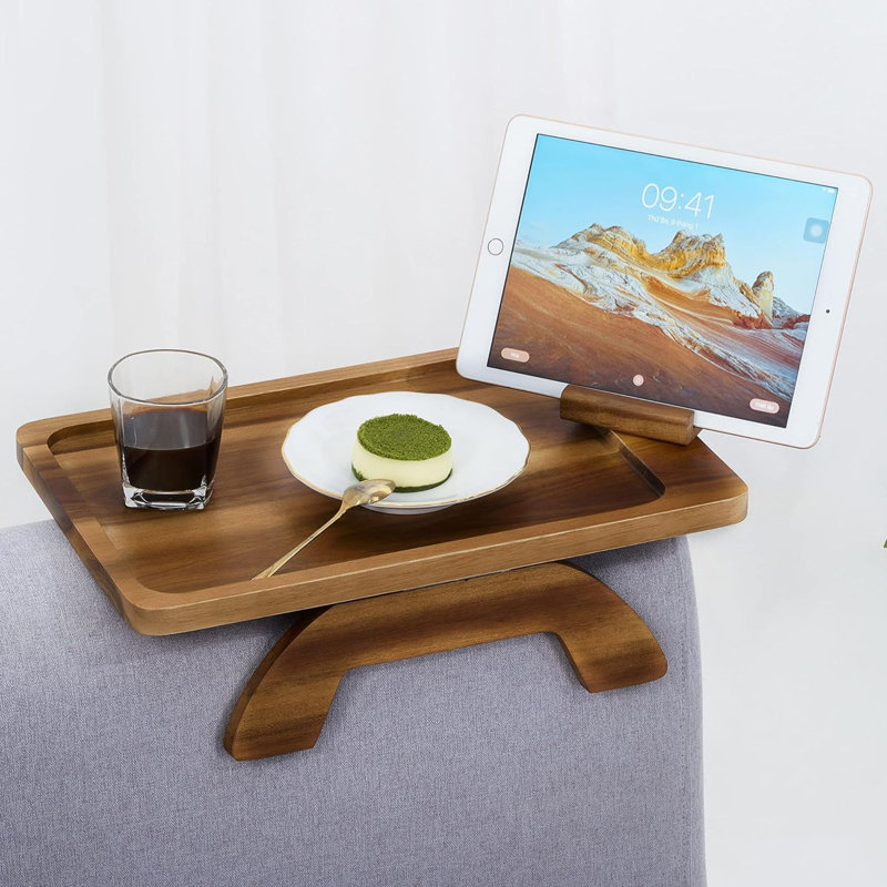 Sofa Armrest Tray, Arm Table Sofa Arm Tray Clip On Tray Table, Sofa Tray Table For Couch, Folding Snack Table With 360 Rotating Phone Bracket, Non-Slip/Flexible With Different Armrest Shapes And Width