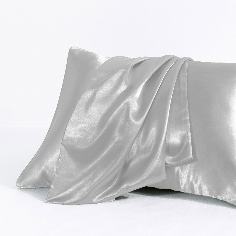 Taies d'oreiller en satin avec fermeture à enveloppe, Gris argenté, Taie d'oreiller taille très grand