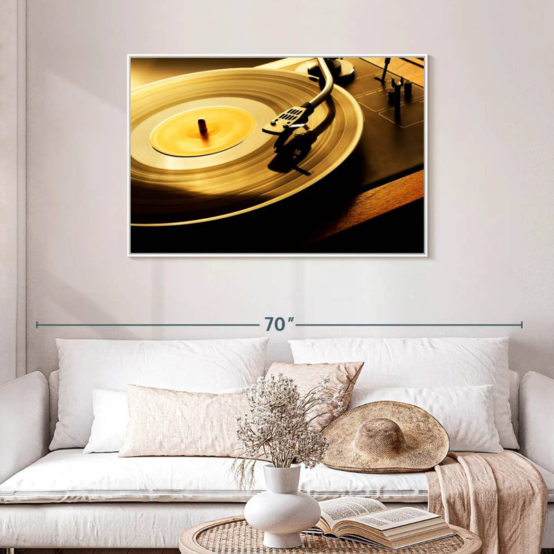 Disque vinyle rotatif, Cadre flottant blanc, 43 po x 29 po