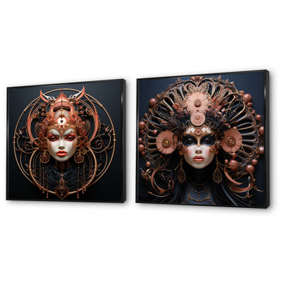 Rose, femme, noir, glamour, cercles, portrait, I, femme, glamour, ensemble de 2 décorations murales
