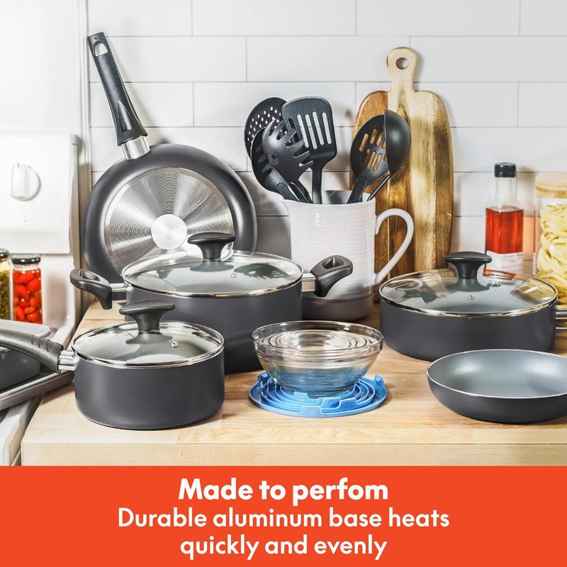 21-Piece Black Nonstick Aluminum Cookware Set with Glass Lids