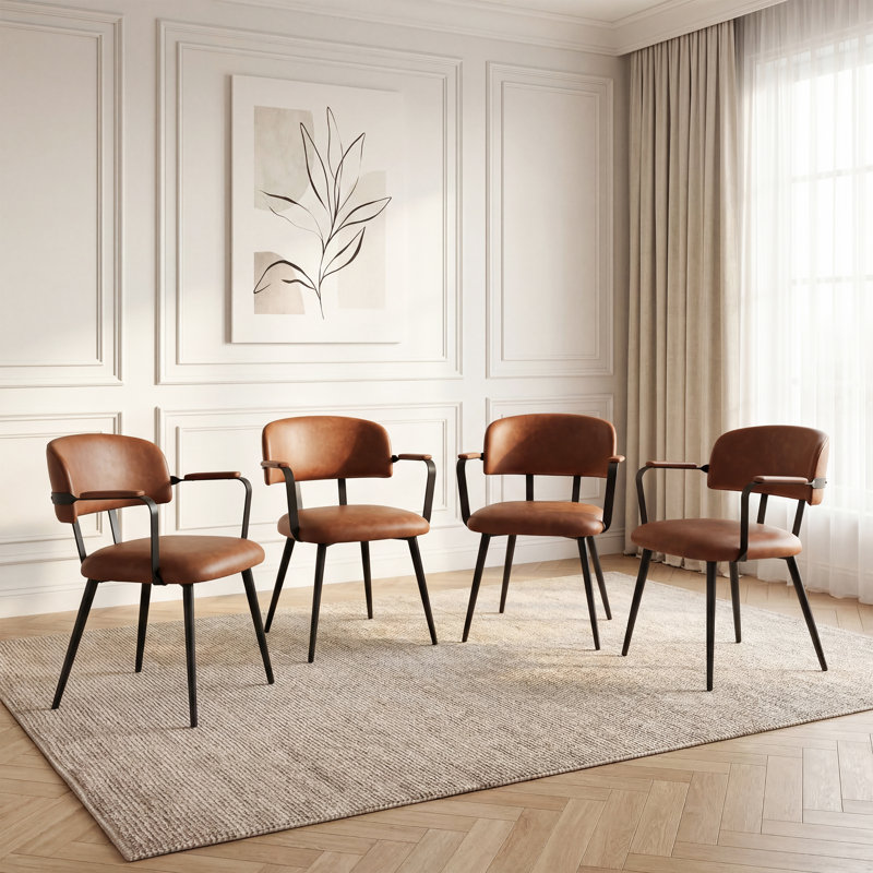 47cm H Upholstered Metal Armchair in Brown