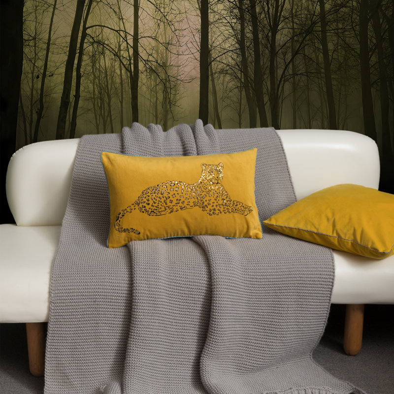 Decorative Leopard Throw Pillow Cover Velvet Animal Print Design, Yellow