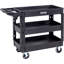 Chariot de service utilitaire, capacité de charge de 250 kg, chariot utilitaire roulant en plastique robuste à 3 tablettes avec roues pivotantes à 360° (dont 2 avec freins), poignée de rangement ergonomique pour entrepôt/garage/nettoyage
