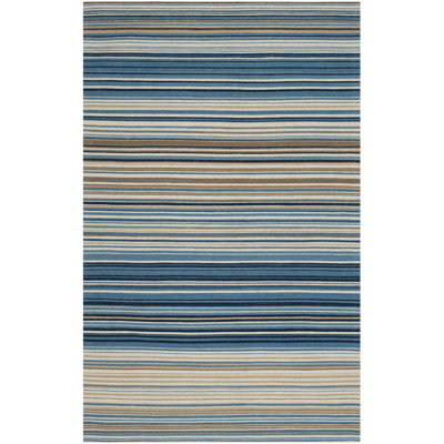 Howardwick Hand Loomed Wool/Cotton Striped Rug in Blue/Beige