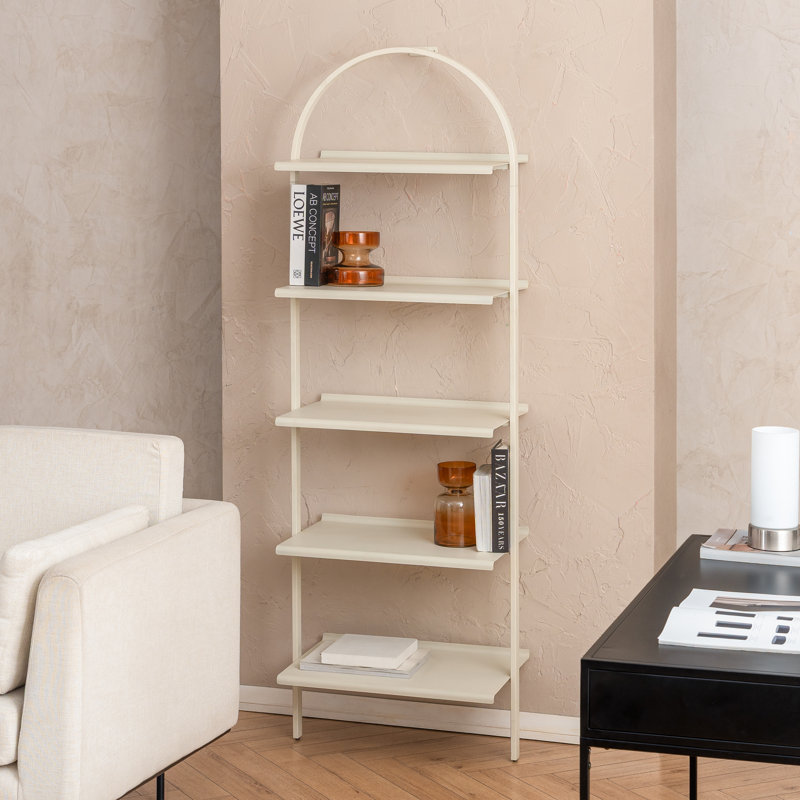 Corle 72" H x 24" W x 14" D 5-Tier Ladder Iron Bookcase Chalk White, Chalk White