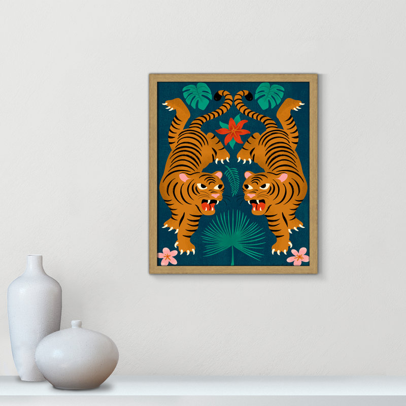 «Jungle Tigers Print» par Cantwell, Grain de bois naturel, 16'' W x 19'' H, Framed Print