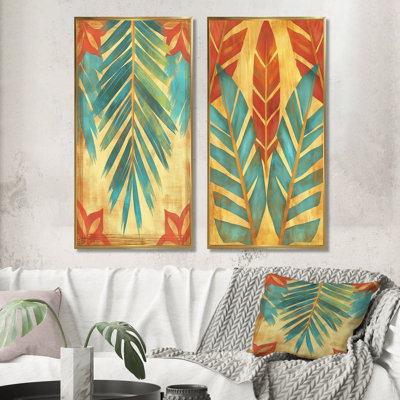 Feuille de palmier à la lumière émeraude I - Eucalyptus, tableau encadré en deux parties