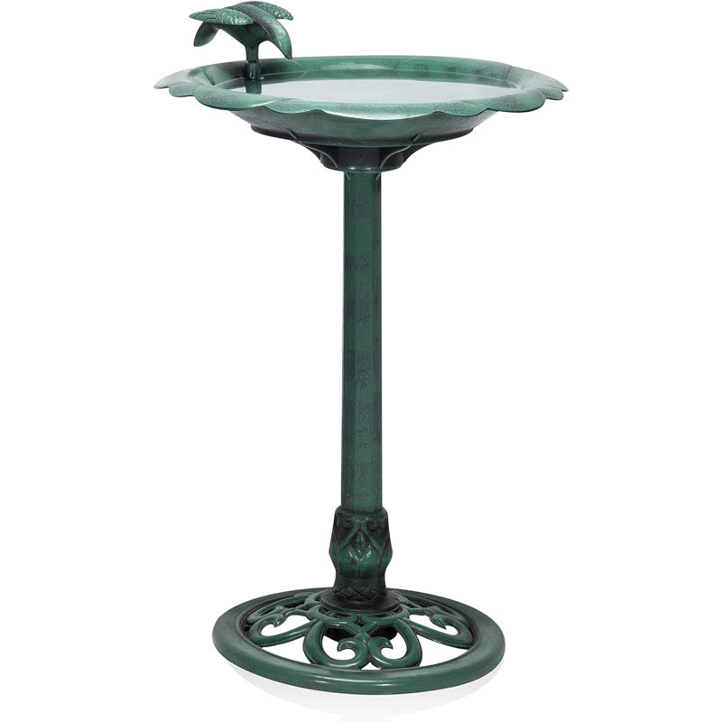 31" Tall Outdoor Antique Flower Birdbath with Bird Decoration Yard Statue, Durable Polypropylene Construction for Patio, Deck, or Yard