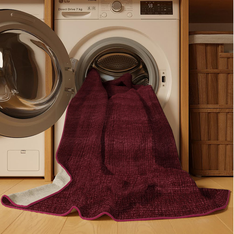 Machine Washable Solid Red Area Rug, Square 4'