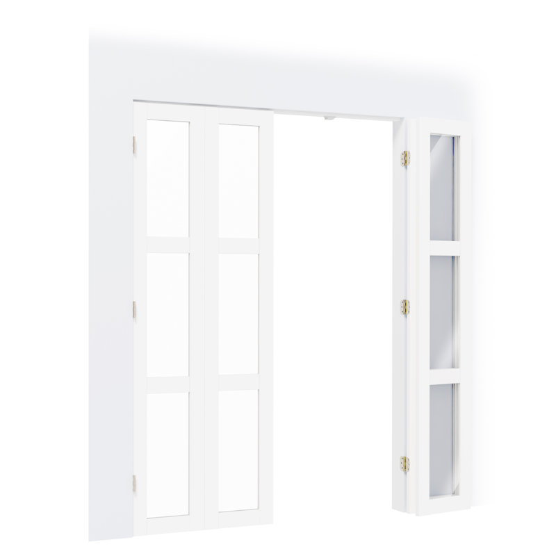 Compack 180 Degrees - White 3 Lite Clear Glassed Design Bi-Fold Door Hardware Kit, Folding Door Hardware Set, Commercial Grade Hinge System