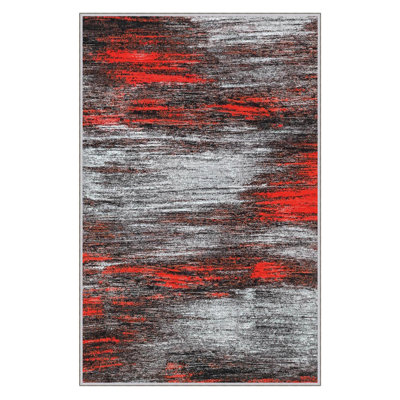 Tapis rouge / gris en polyester tissé à la machine 2 pi x 3 pi 3 po Campeaux