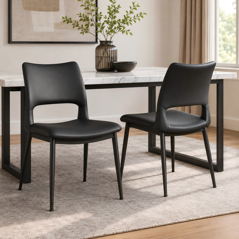 Chaises de salle à manger contemporaines élégantes en similicuir avec découpe ergonomique, Noir
