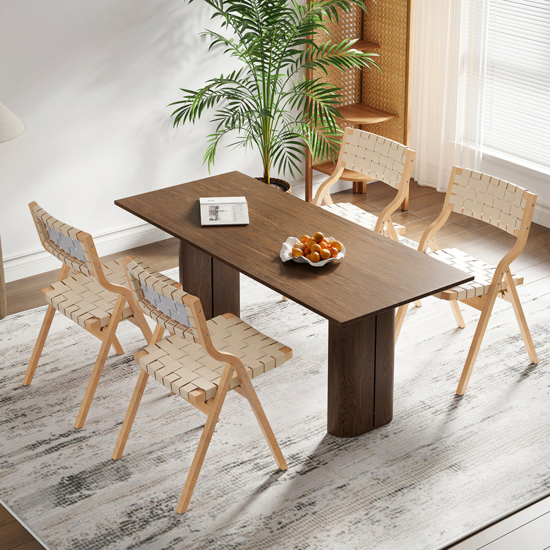 Foldable Wooden Chairs Of 2, Woven Seat And Back, Indoor Stackable For Kitchen Dining, Natural Colour, Blend With Modern Home Decor 2 - Piece Dining Room, Toned Finish, Bohemian Style