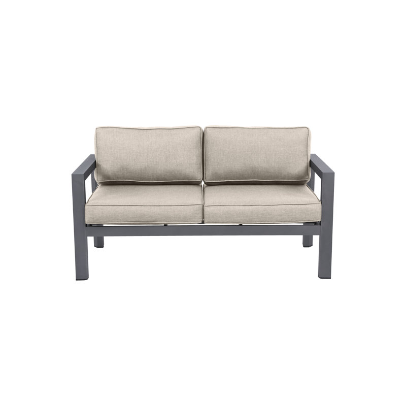 Abygayle 60.6'' Wide Powder Coated Aluminum Loveseat with Cushions, Light Beige