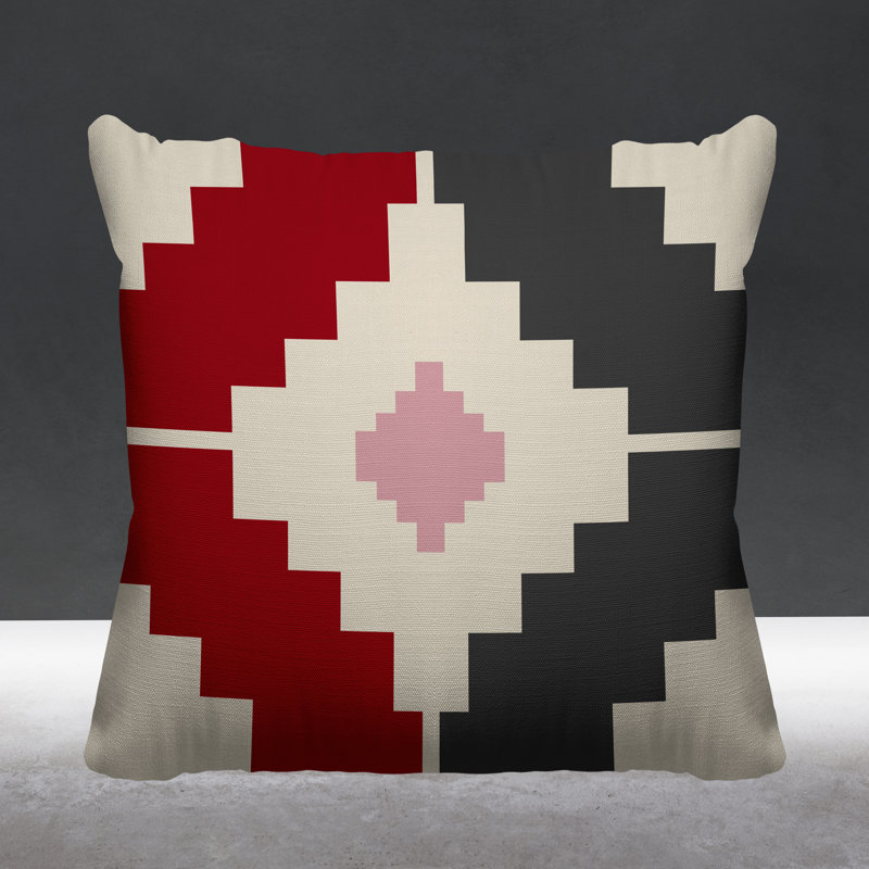 Coussin intérieur / extérieur Kele Southwestern, L 19 po x H 19 po, Rouge