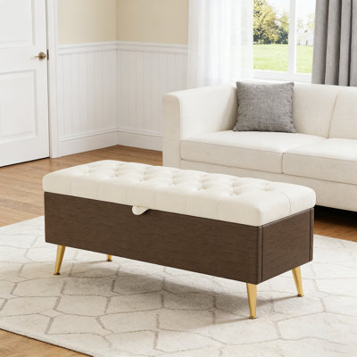 Banc de rangement moderne avec repose-pieds rembourré pour le salon, la chambre à coucher et le vestibule, beige, idéal pour les sièges d'appoint et les rangements dissimulés