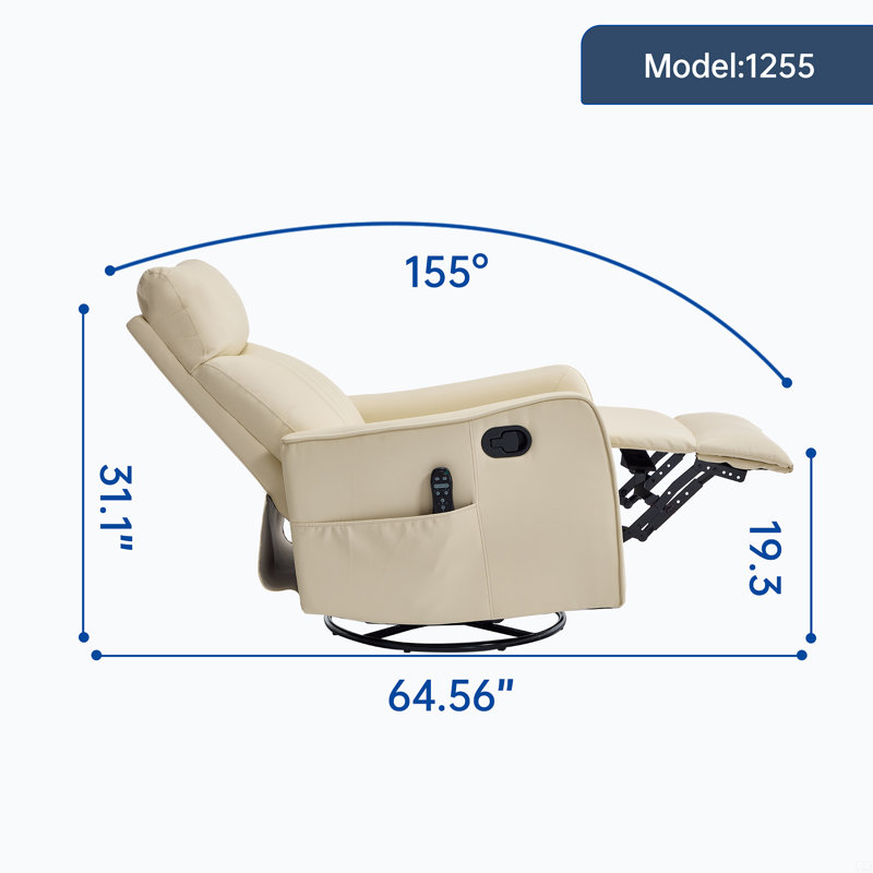 Heat Massage Manual Recliner Chair With Rocker And Swivel, Beige