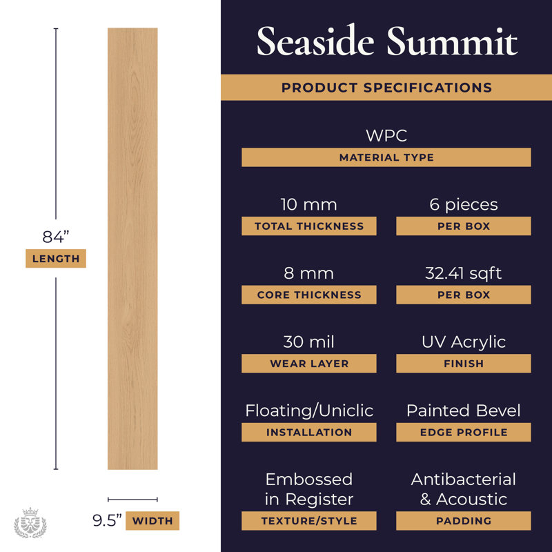 Lions Floor Seaside Summit WPC Collection - Seashell Radiance 9.5” x 84” Waterproof Luxury Vinyl Plank| 1 Box = 32.41 Sq. Ft. | Most Rooms Need 20+ Boxes