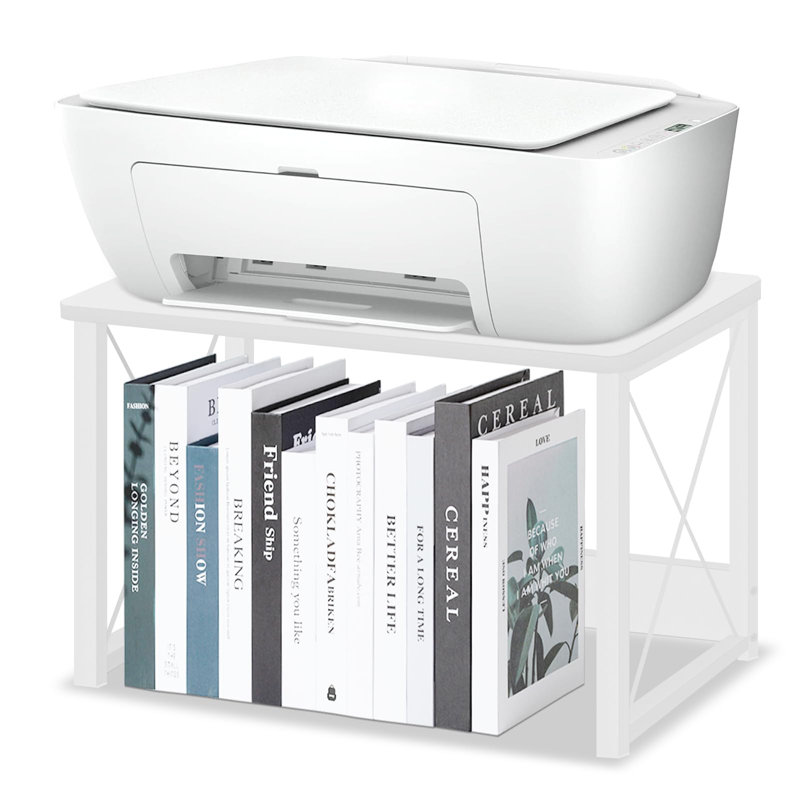 Desktop Printer Stand With Storage, Printer Stand Shelf Desk Organzier For Home/Office, Modern Wood Printer Riser Under Desk Small Table