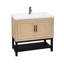 Armoire de salle de bain autoportante de 36 pouces avec comptoir en céramique blanche, lavabo et robinet texturé, 2 portes de rangement, tablette ouverte en fer pour une grande surface froide et chaude, base en métal pour l'intérieur et l'extérieur-942801640
