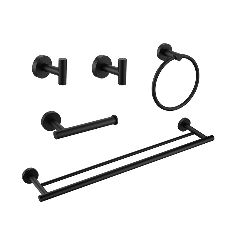Ensemble de porte-serviettes de salle de bain 5 pièces, Noir mat