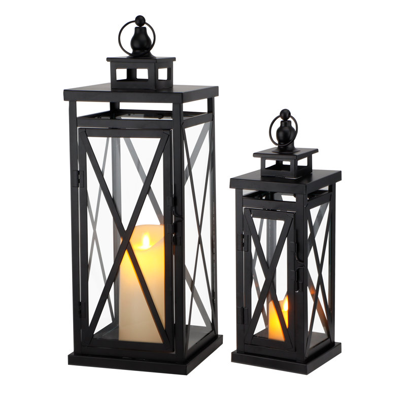 2 Piece Metal Tabletop Lantern Set