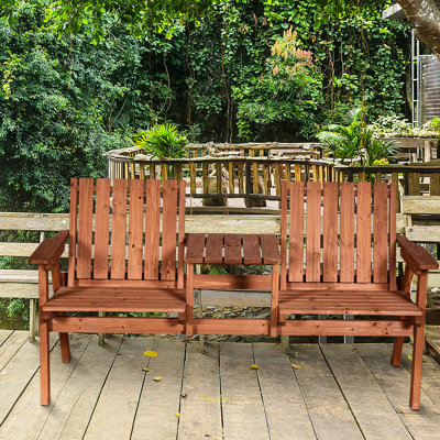 Orange Wooden Bench For Patio, Porch, Poolside, Balcony With Middle Table And Umbrella Hole, Outdoor Bench. Cool Relaxing. 59.8" L X 27.5" W 32.75" H Garden - Patio & Hole Enhances Beauty Of Areas