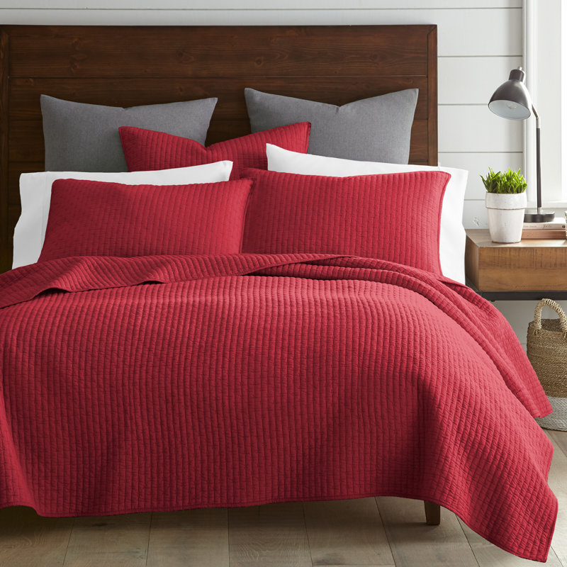 Cross Stitch Red Cotton Solid Colour Quilt