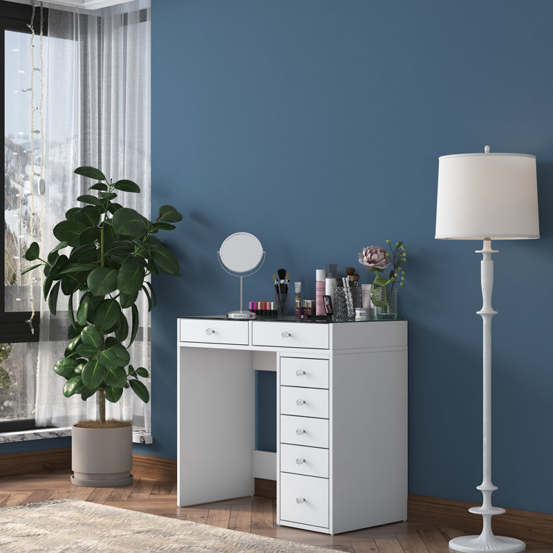 Modern Make-Up Table, White, 35.4 x 31.4 x 17.5 inches | 100% Melamine Coated Particle Board, Thickness: 0.7 inches | Stylish and Functional Design for Beauty Routines, Perfect for Bedrooms and Dressing Areas, Solid Color Elegance