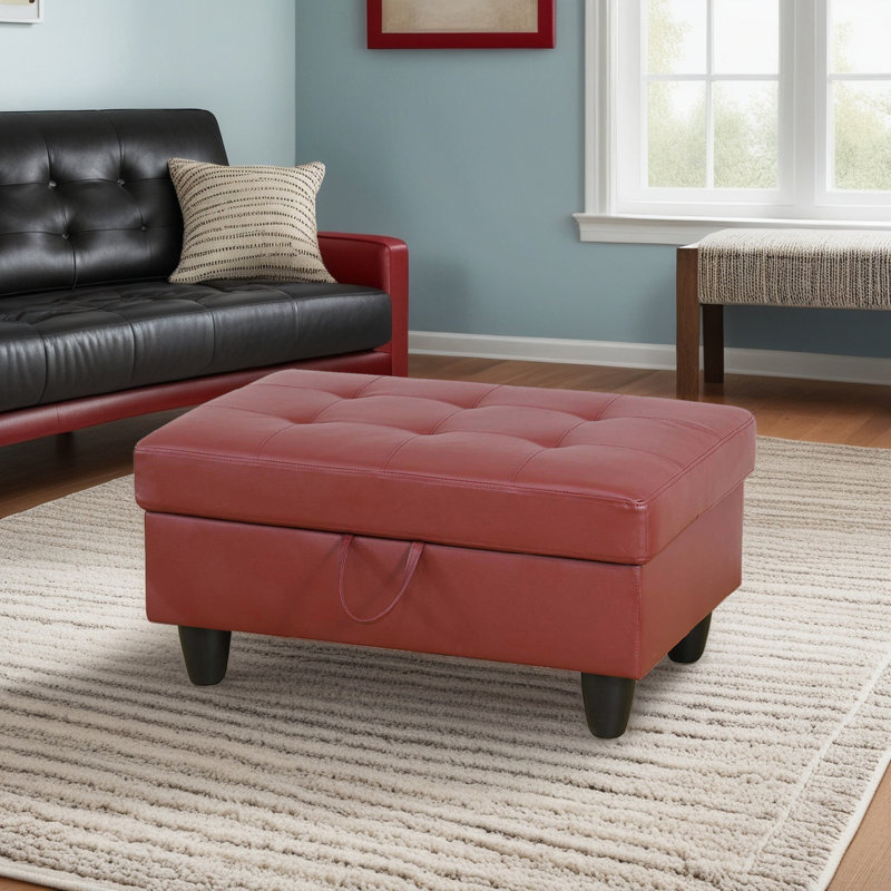 Repose-pieds avec rangement en faux cuir, Rouge