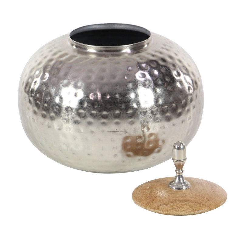 Pots décoratifs en métal martelé avec couvercle en bois Lee