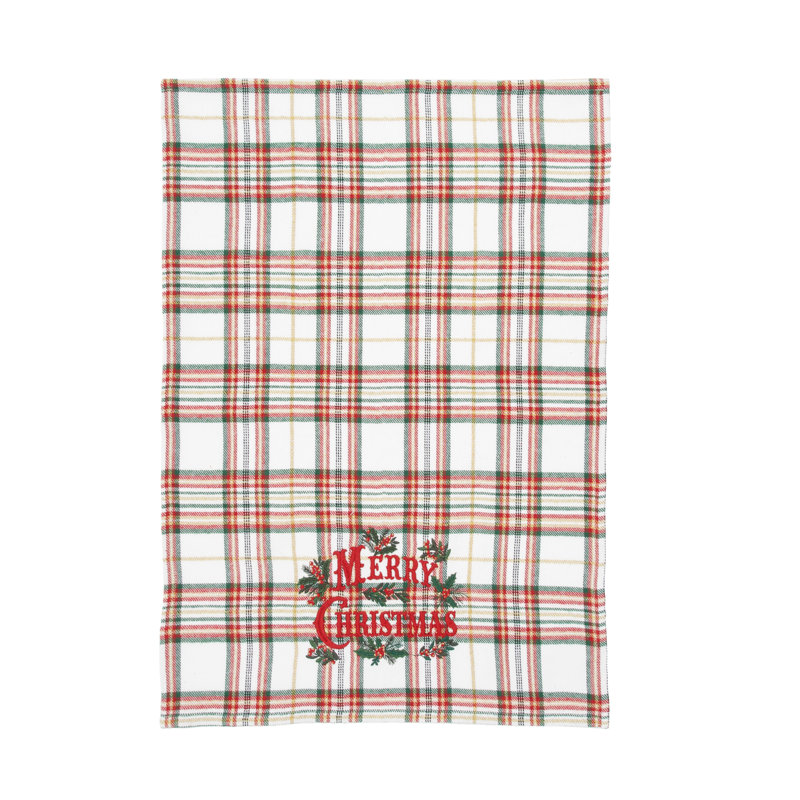 Merry Christmas Holiday Phrases Embroidered Plaid Towel
