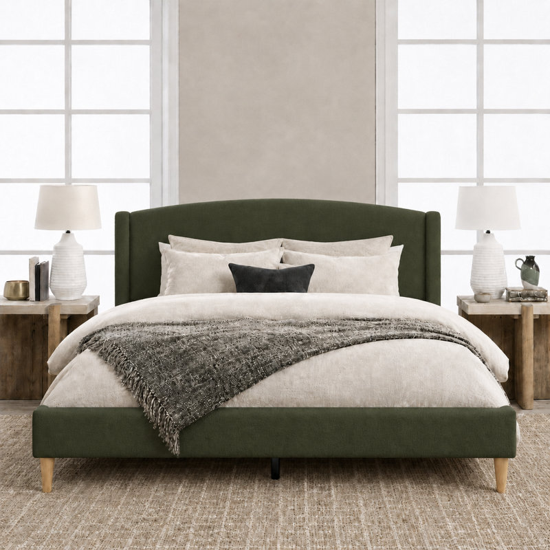  Lit plateforme tapissier avec tête de lit Kelway, Grand lit, Vert gazon