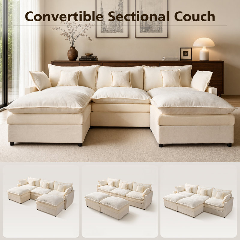 107.87'' W Modular U-Shaped Sectional Sofa with 2 Ottomans, Ivory