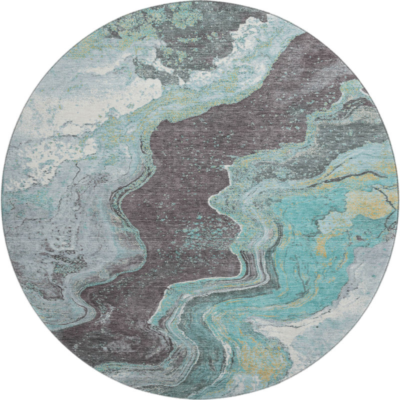 Premium Machine Washable Jakiyra AMF1907 Abstract Rug, Round 8'