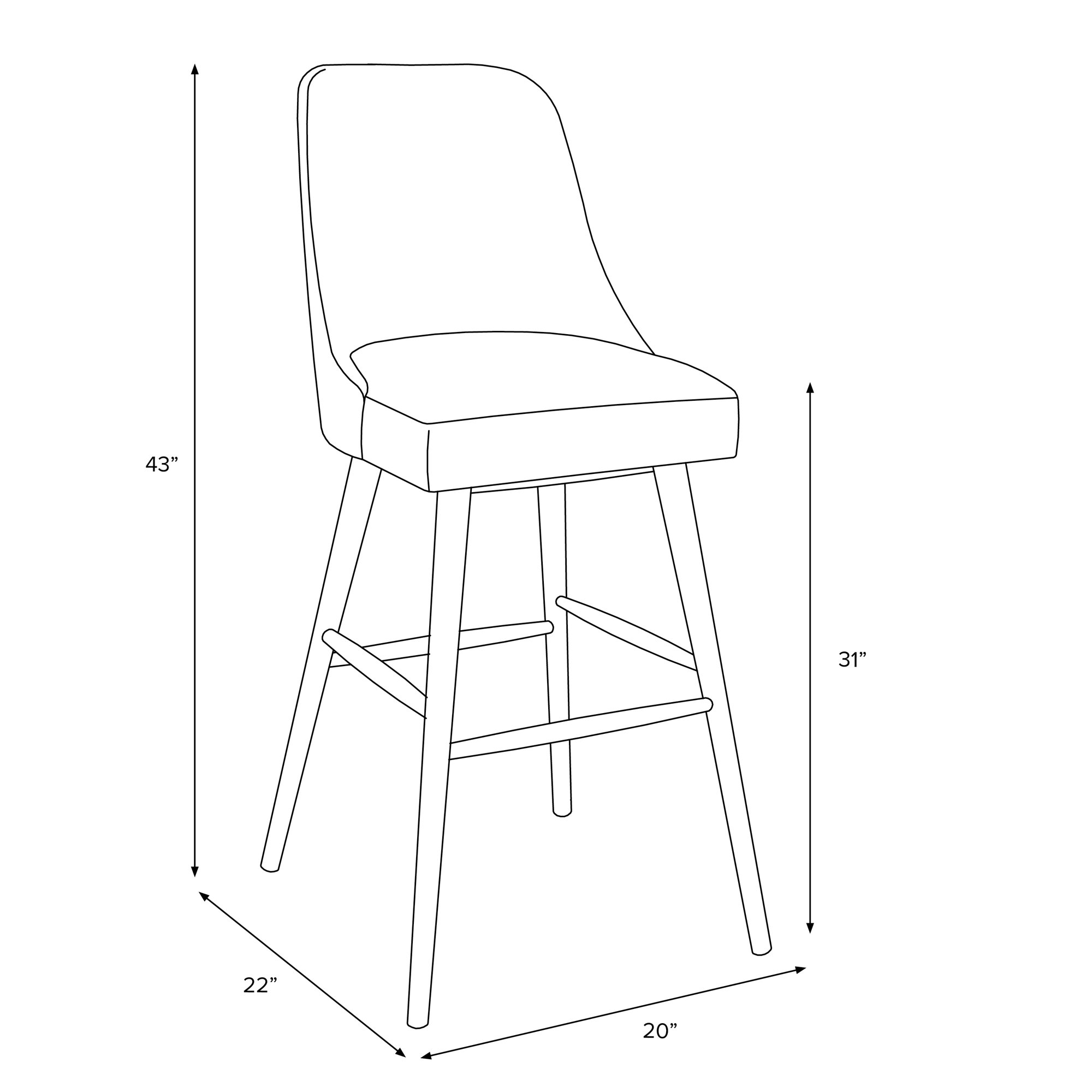 Gallie Stool, Bar Stool (31” Seat Height), Natural, Classic Otter Performance Velvet