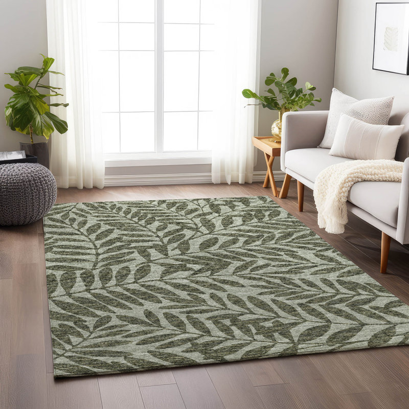 Premium Machine Washable Harsukhman AMF111 Green Rug, Rectangle 10' x 14'