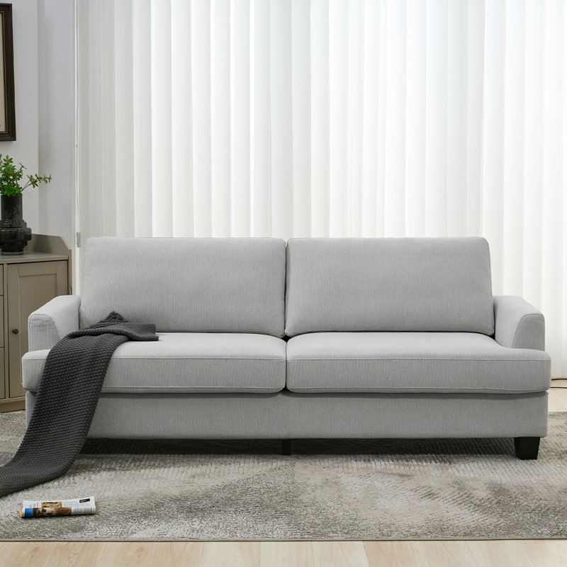 Modern Upholstered 3-seater Cloud Sofa With Extra-thick Cushion, Gray