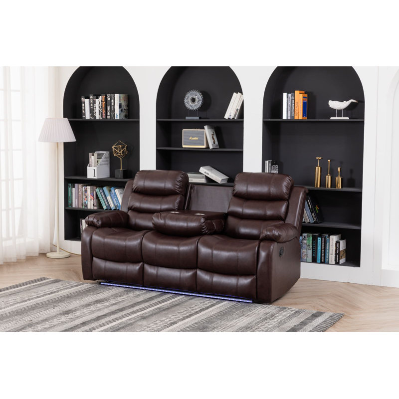 Adele 77.2'' Faux Leather Reclining Sofa, Brown