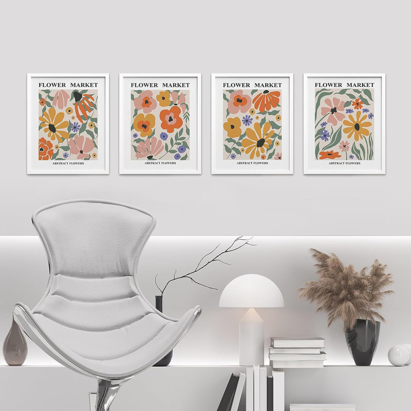 «Flower Market», reproduction encadrée de 4 pièces, H 14 po x l 11 po x P 1 po, Cadre blanc